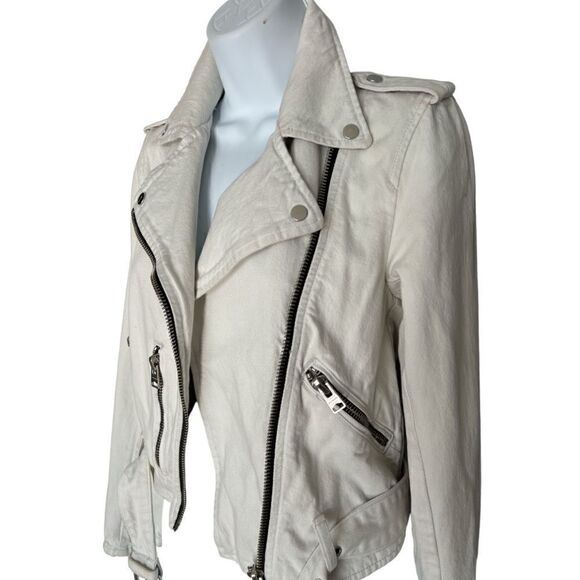 ALLSAINTS Morgan Biker Jacket In White Denim Size 2 - Picture 3 of 11